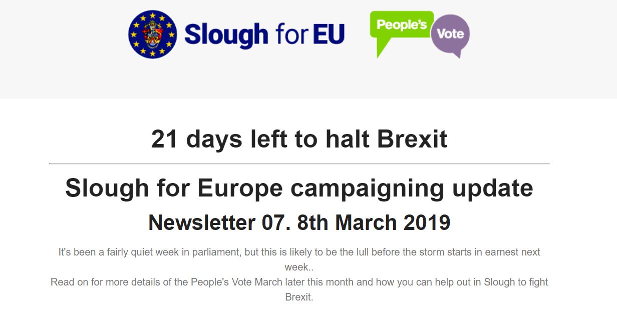 8th March 2019 Slough for Europe Newsletter