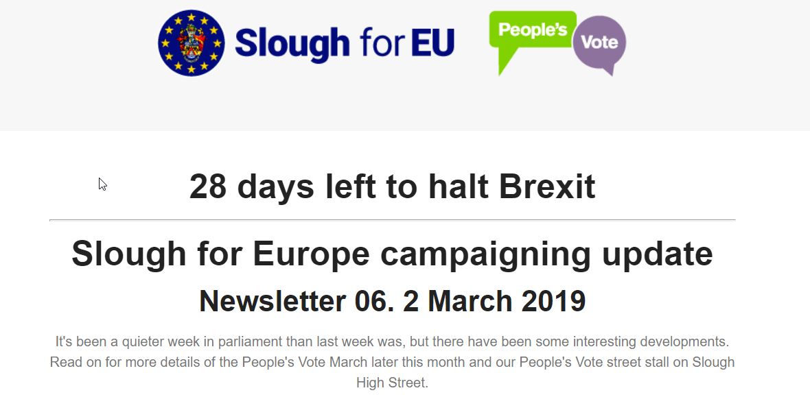 2 March 2019 Slough for Europe Newsletter