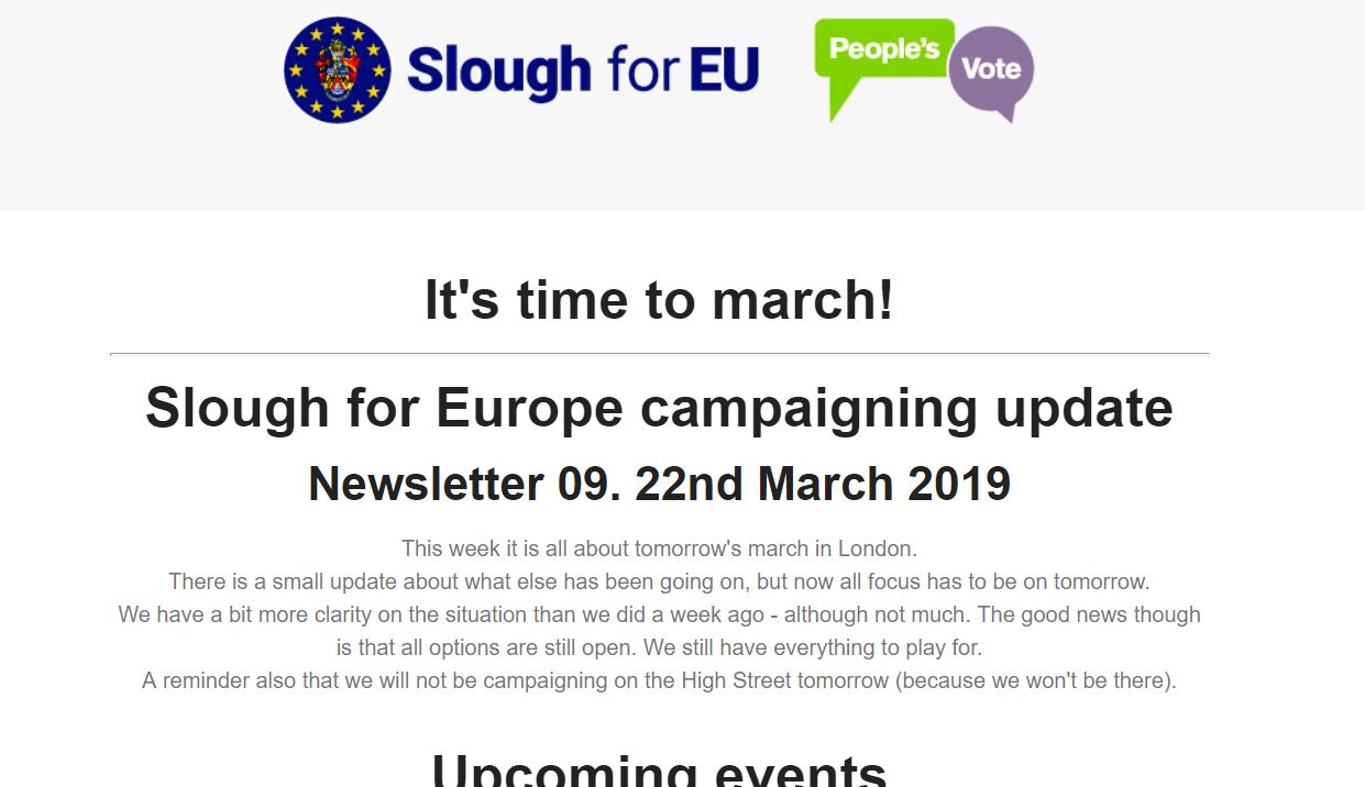 22 March 2019 Slough for Europe Newsletter
